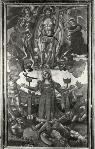 Alinari, Fratelli — Signorelli Luca - seguace - sec. XVI - Santa Caterina d'Alessandria e il miracolo della ruota — insieme